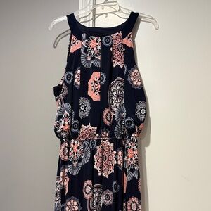 Robbie Bee Navy and Pink Patterned Dress